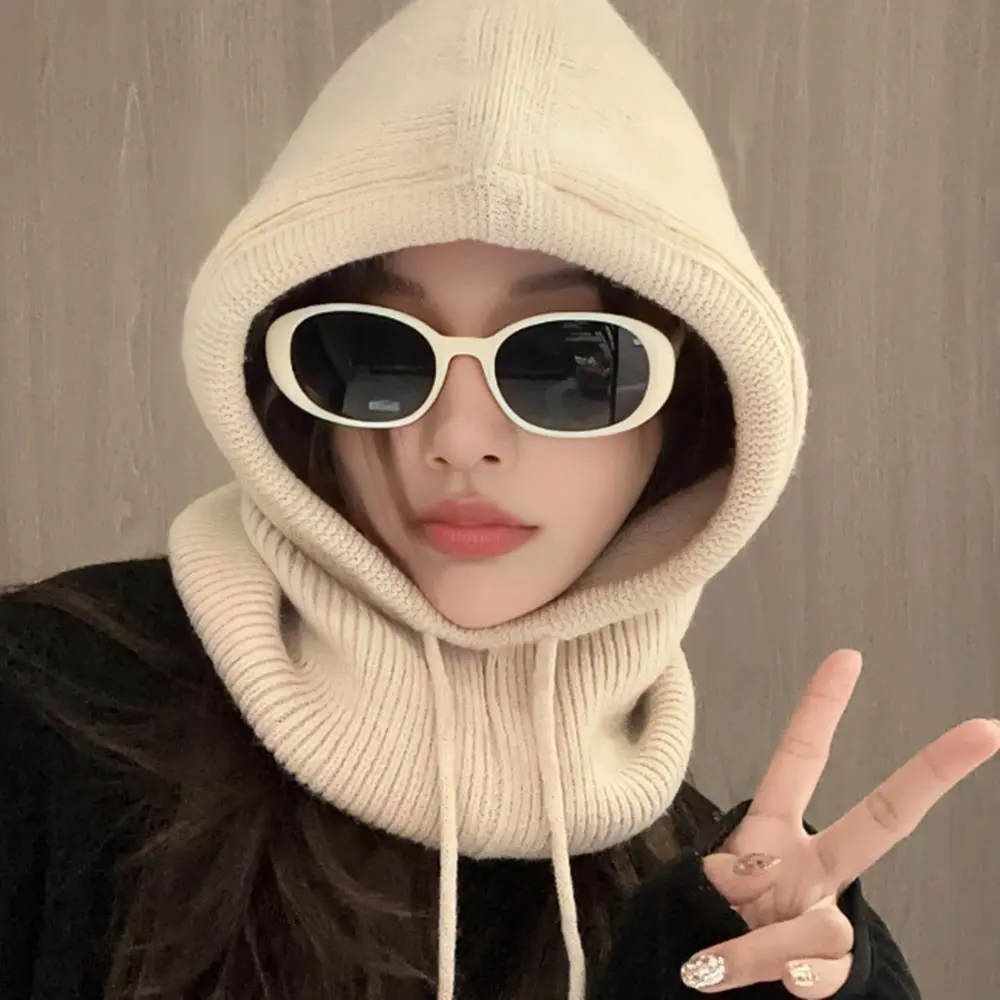 Unisex Adjustable Elastic Balaclava Cap Warm Ring Scarf Beanie Hat For Women Men Windproof Hooded Neck Collar Knitted Hat Bonnet