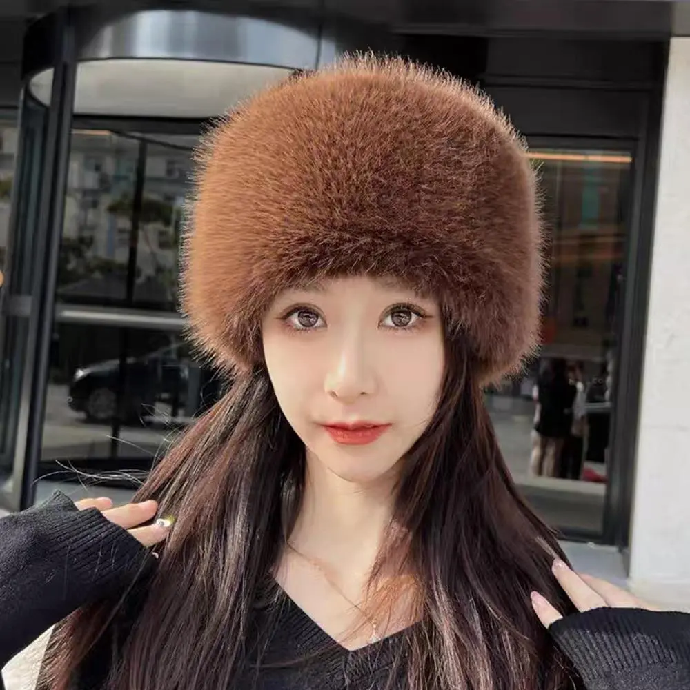 2024 Fluffy Fur Women's Winter Warm Hat Ear Protection Snow Ski Cap Faux Fox Fur Thick Lady Windproof Russian Hat Warmer Bonnet