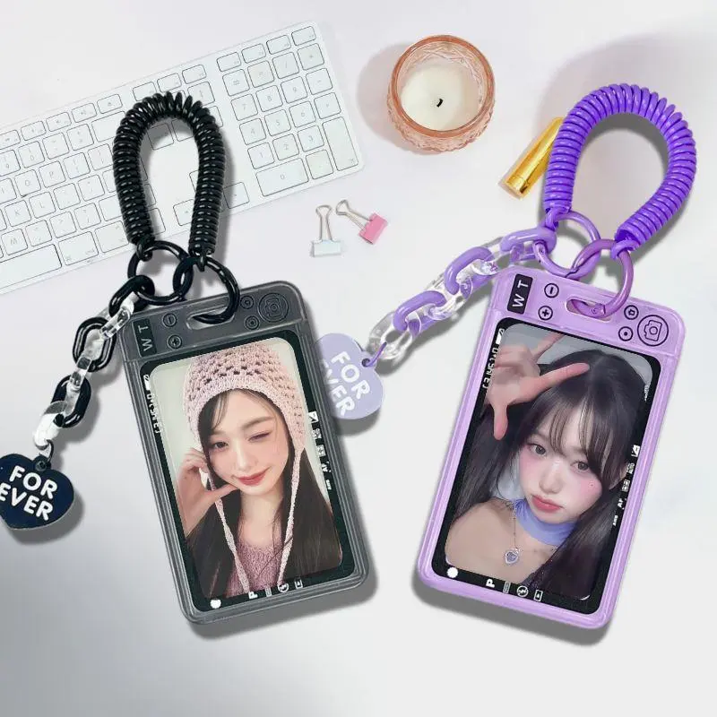 Acrylic Photocard Holder INS Transparent Photo Card Holder with Keychain Plug-in Idol Student ID Card Bus Card Protective Case