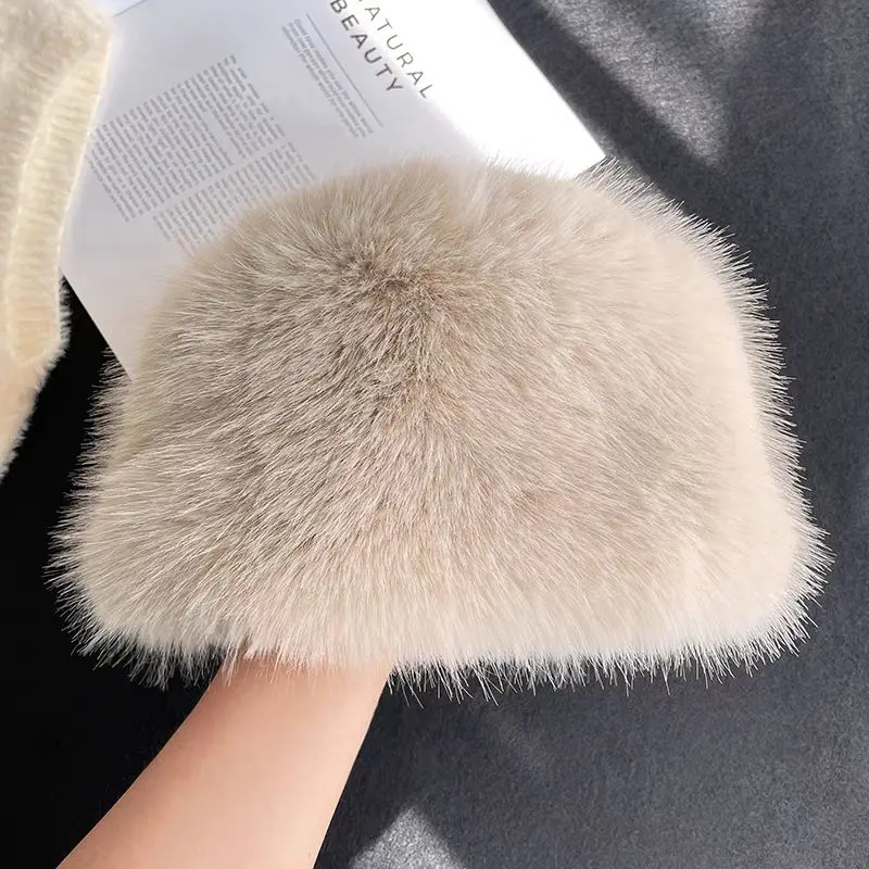 2024 Fluffy Fur Women's Winter Warm Hat Ear Protection Snow Ski Cap Faux Fox Fur Thick Lady Windproof Russian Hat Warmer Bonnet