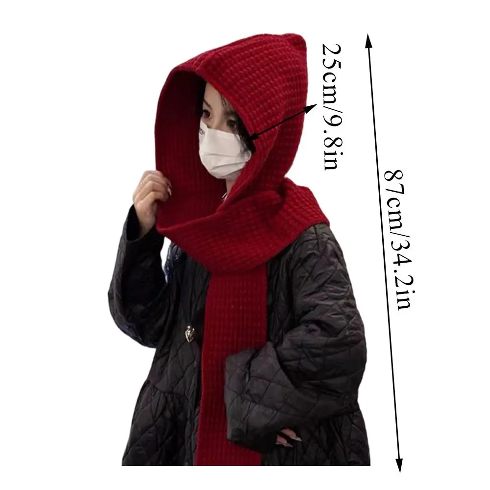 Korean Women Balaclava Scarf Hat Winter Warm Earmuffs Cap Thicken Woolen Neck Ear Protector Headgear Solid Knit Beanies