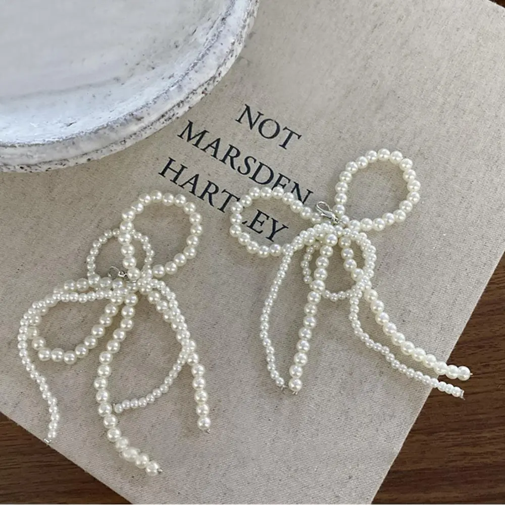2PCS Double Layered Pearl Bead Bowknot Charm Shoe Buckle Handmade Shoes Clip Decoration Bag Pendant Bow Key Chain Accessories