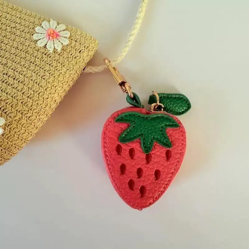 Pink Strawberry Fruit Yellow Lemon Charm Coin Purse With Key Chain Mini Pu Leather Pouch Wallet Gift For Girl Women Luxury