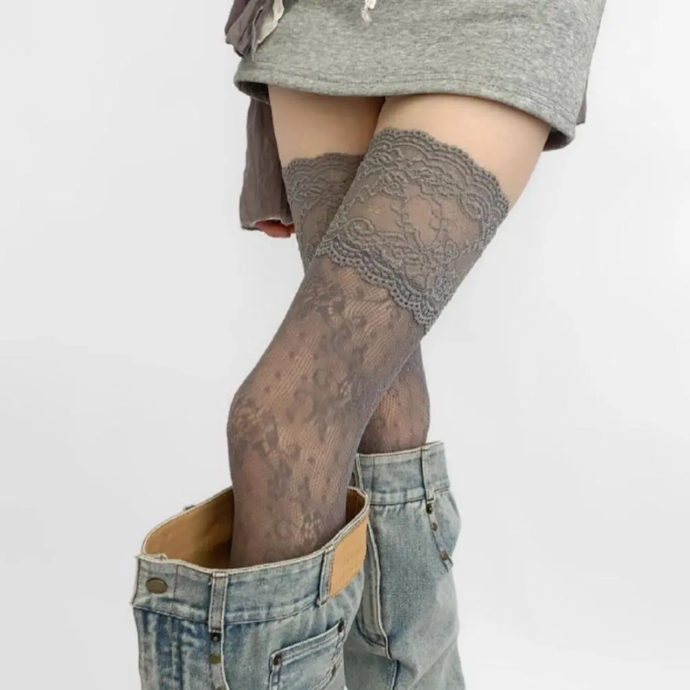 Y2K Women's Sexy Lace Floral Fishnet Stockings Costumes JK Lolita Thigh High Socks Lace Trim Mesh Breathable Over Knee Stockings
