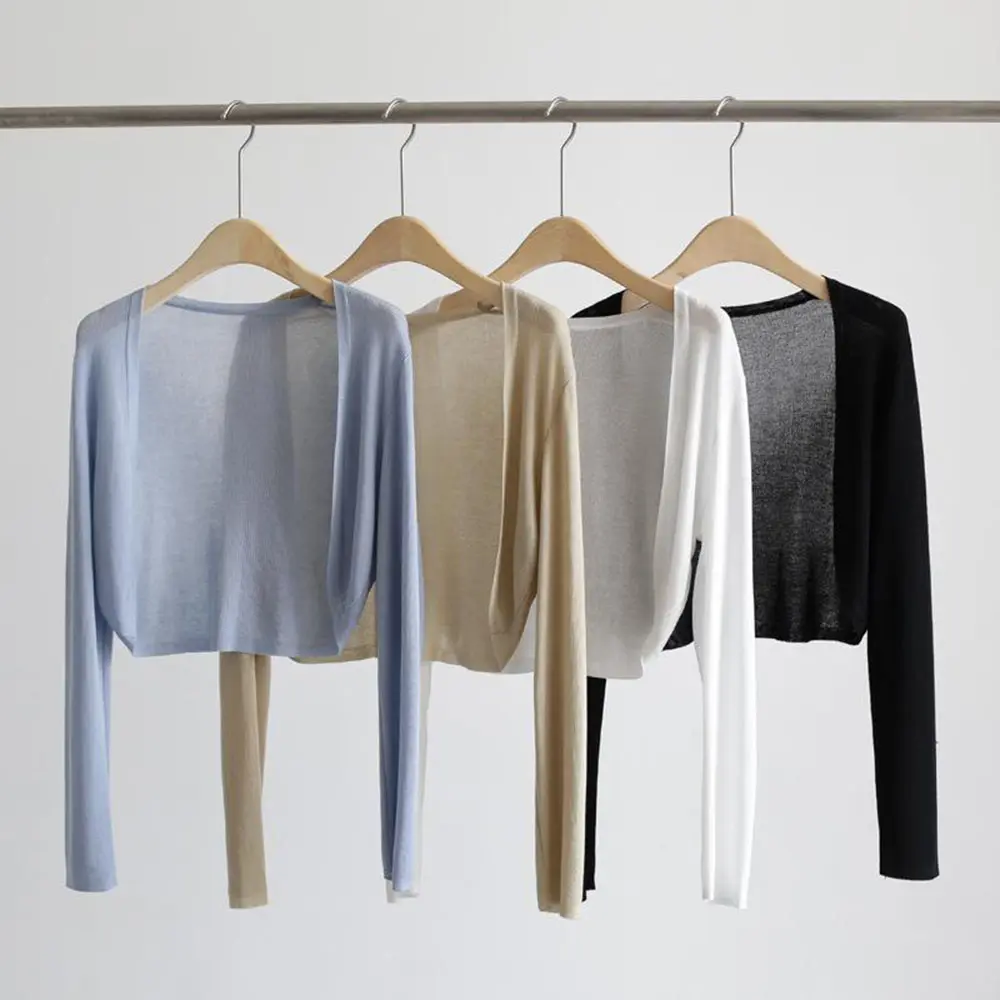 Ice Silk Sun Protection Cover Ups Women Long Sleeve Knitted Shawl Thin Summer Relax Cardigan Cape Outerwear Shirt Loose Freesize