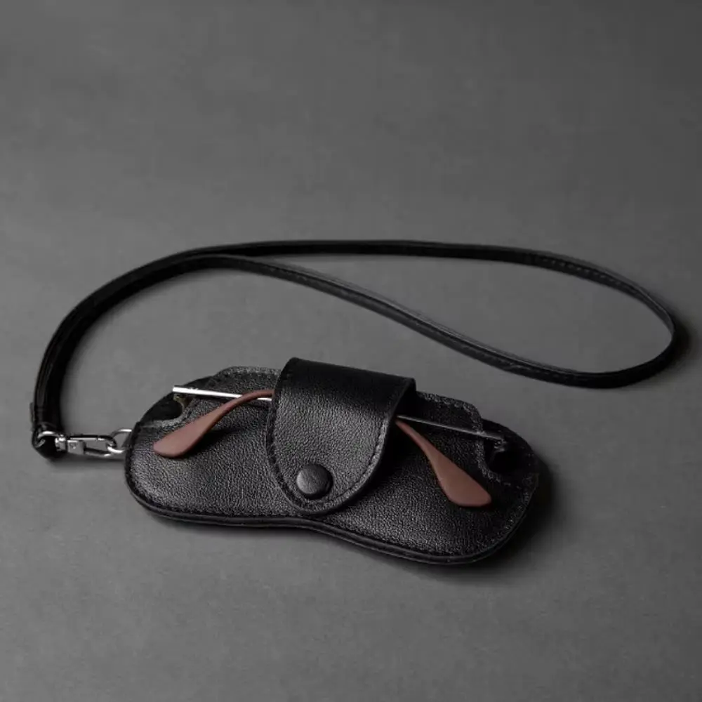 Fashion PU Double-sided Leather Eyeglasses Protective Cover Portable Leather Mirror Clip Neck Eyeglasses Bag Anti-lost Eyeglasse