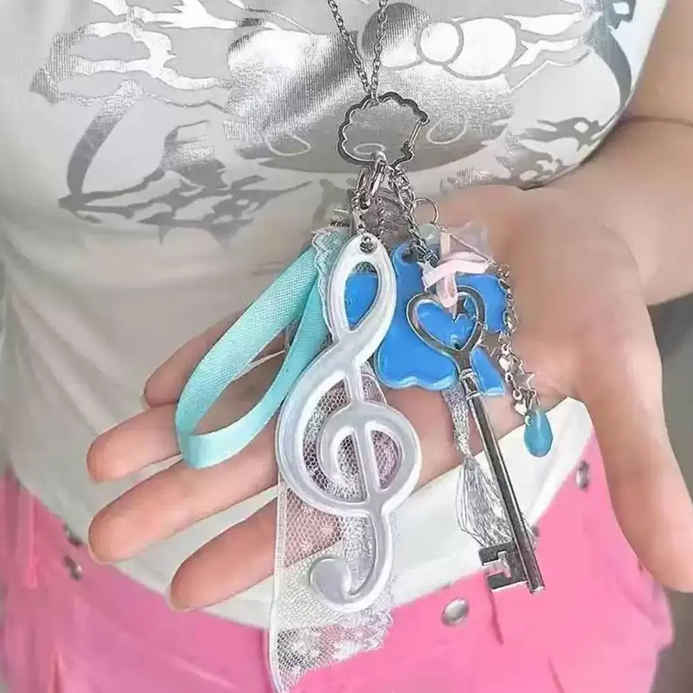 5pcs Korean Ins Music Note Keychain Colorful Reflective Pendants Backpack Key Chain Waterproof Keyring For Bag 10CM Keyring