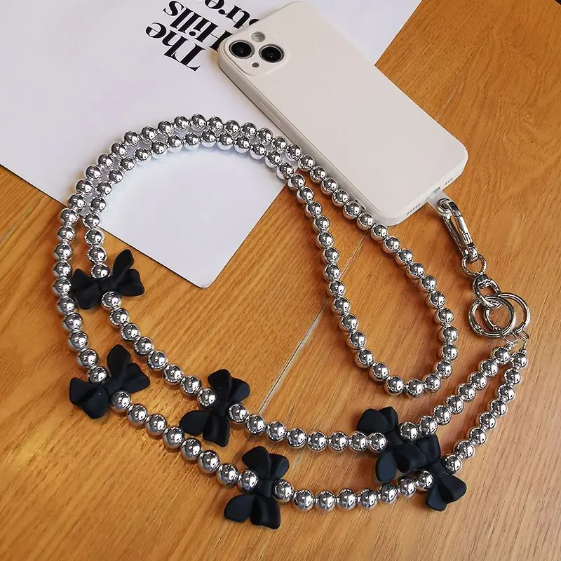 Personalized Bowtie Phone Chain Crossbody Long Personalized Black Phone Case Hanging Cord With Clip Small Bag Back Chain