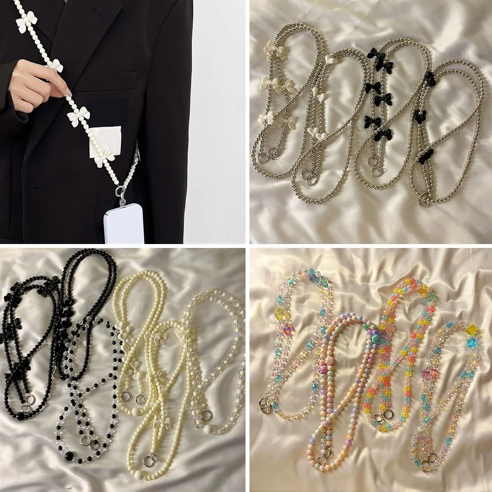 Personalized Bowtie Phone Chain Crossbody Long Personalized Black Phone Case Hanging Cord With Clip Small Bag Back Chain