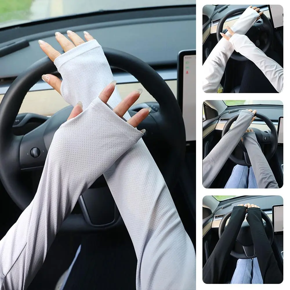 Ice Sleeve Summer Sun Protection Men's Ice Silk Sleeve Women's Thin Cycling Lengthening Loose Driving Sunshade Elbow Gloves