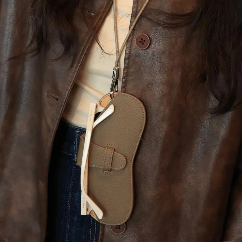 Portable Retro Handmade PU Leather Glasses Bag With Lanyard Hanging Sunglasses Case Simple Glasses Storage Box Sunglasses Case