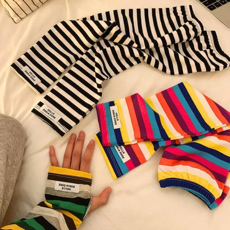 2025 Y2k Girls Striped Ice Silk Breathable Sleeve Cover Anti-sunburn Arm Sleeves Women UV Cycling Oversleeve Loose Golves