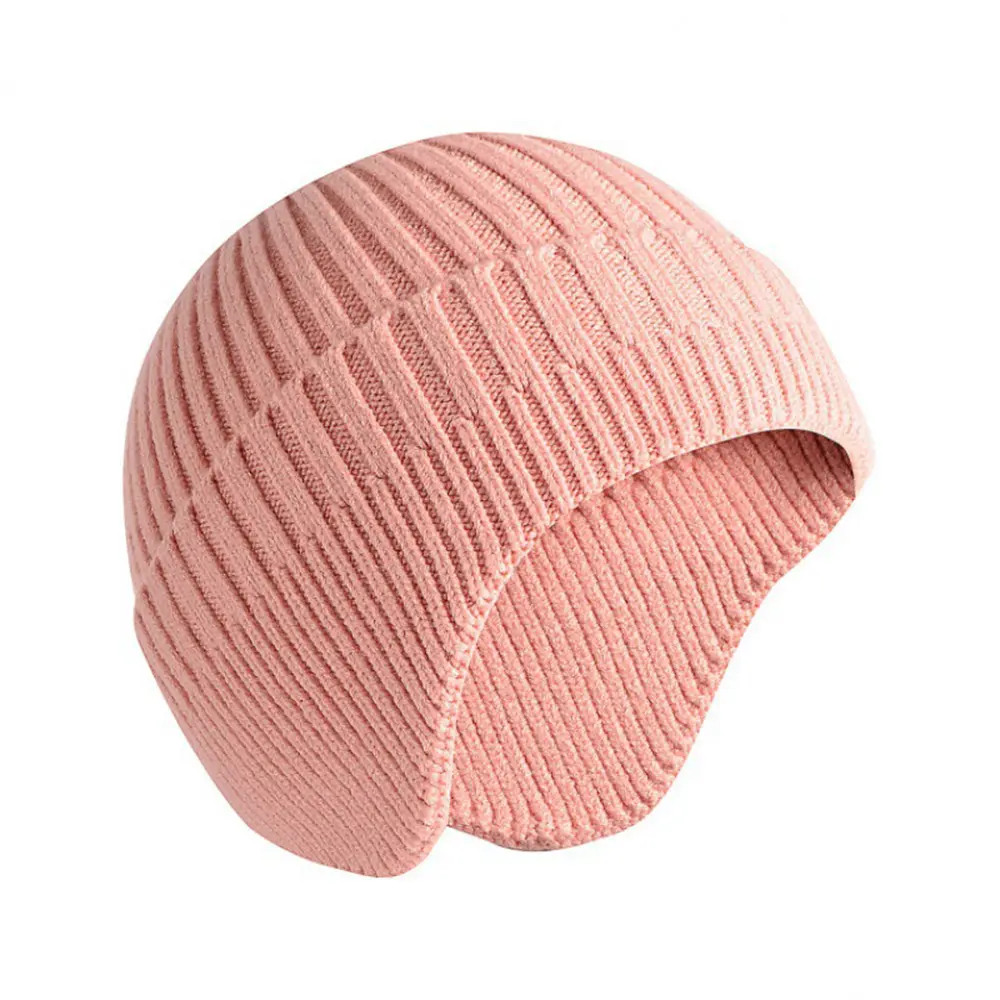 Solid Knitted Hat Winter Imitation Rabbit Fleece Hats For Men Warm Ear Caps Autumn Beanie Hat Men's Winter Cap Windproof Warm