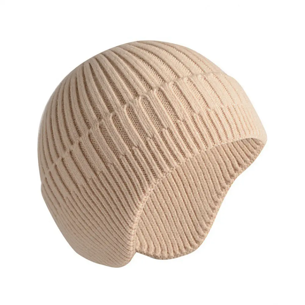Solid Knitted Hat Winter Imitation Rabbit Fleece Hats For Men Warm Ear Caps Autumn Beanie Hat Men's Winter Cap Windproof Warm