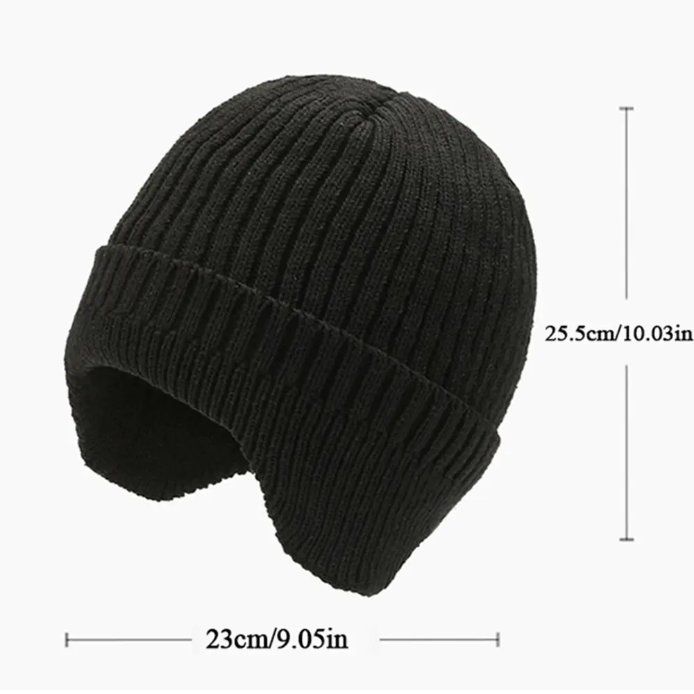 Solid Knitted Hat Winter Imitation Rabbit Fleece Hats For Men Warm Ear Caps Autumn Beanie Hat Men's Winter Cap Windproof Warm