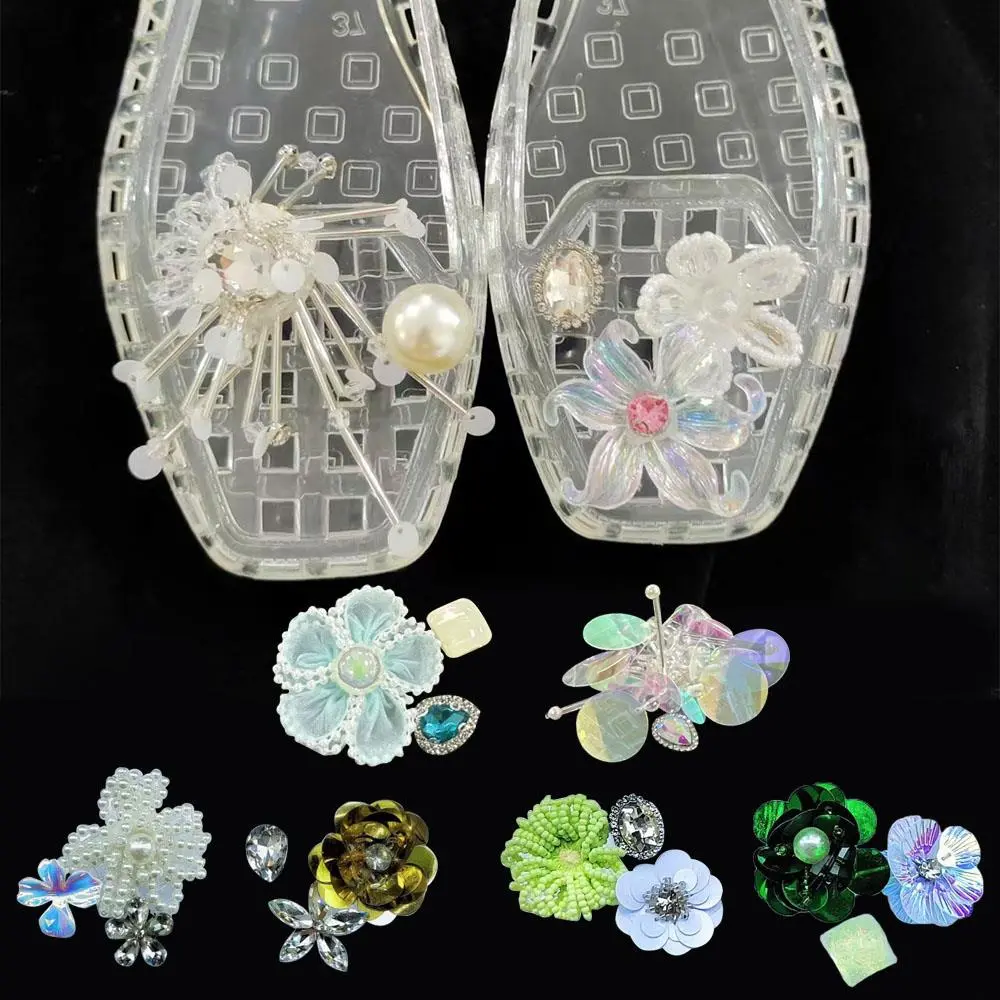 Jelly Shoe Decorations Exquisite Sequin Flowers Beaded Shoe Charms Shiny Pearl Sequin Jelly Shoe Flowers DIY Hole Shoe Accessory