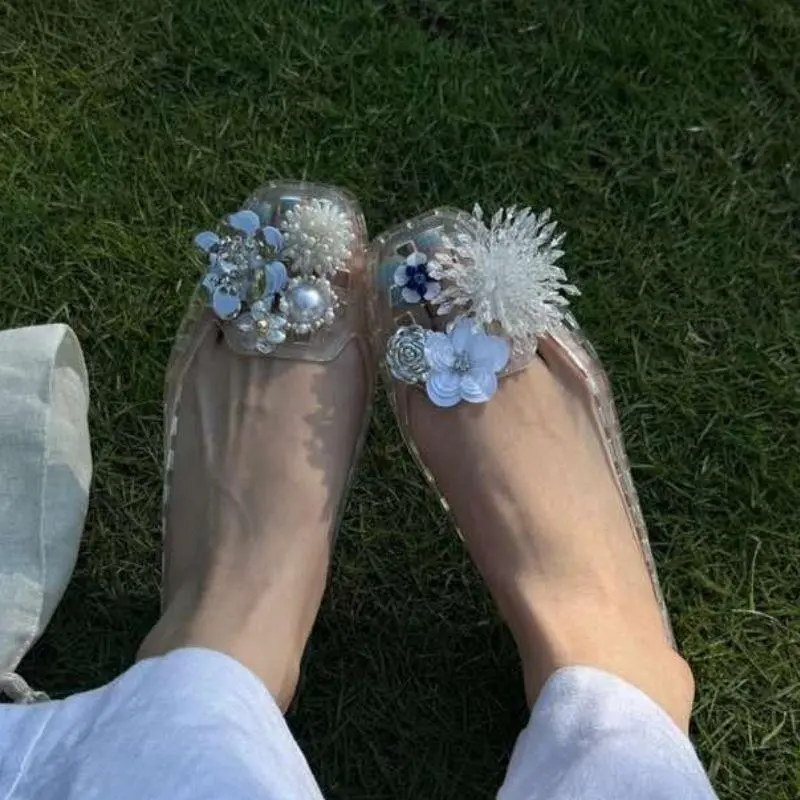 Jelly Shoe Decorations Exquisite Sequin Flowers Beaded Shoe Charms Shiny Pearl Sequin Jelly Shoe Flowers DIY Hole Shoe Accessory