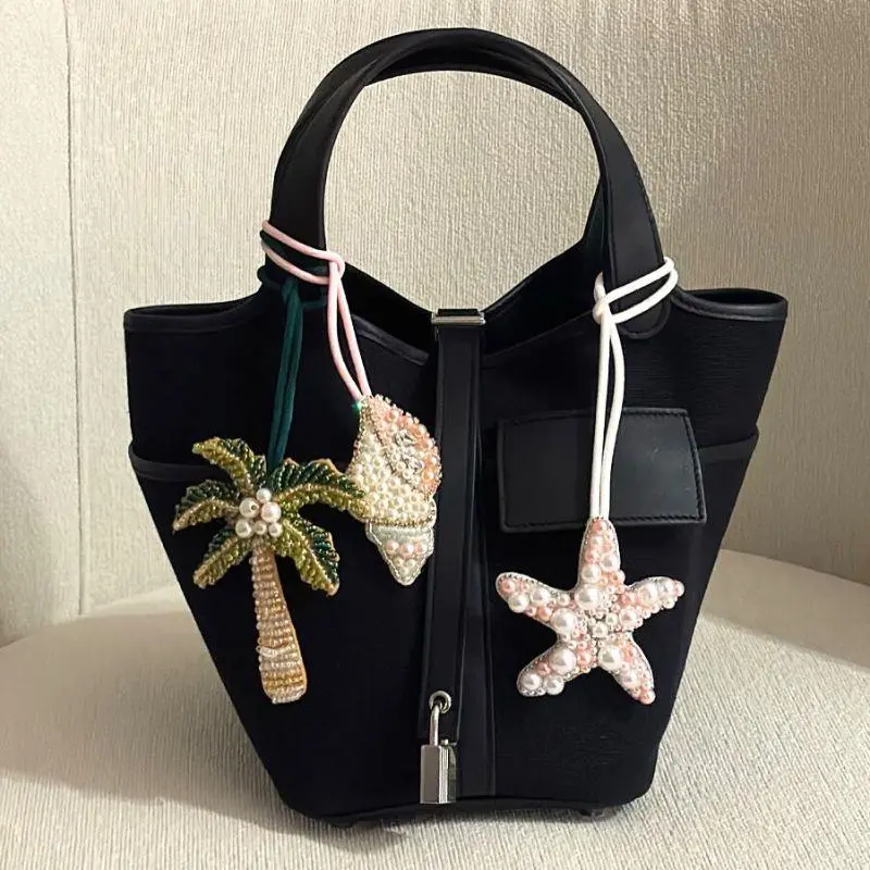 Beaded Patch Pendant Sequin Rhinestones Seashell Conch Pearls Tassels Handmade Bag Lanyard Coconut Tree Charm Car Decoration
