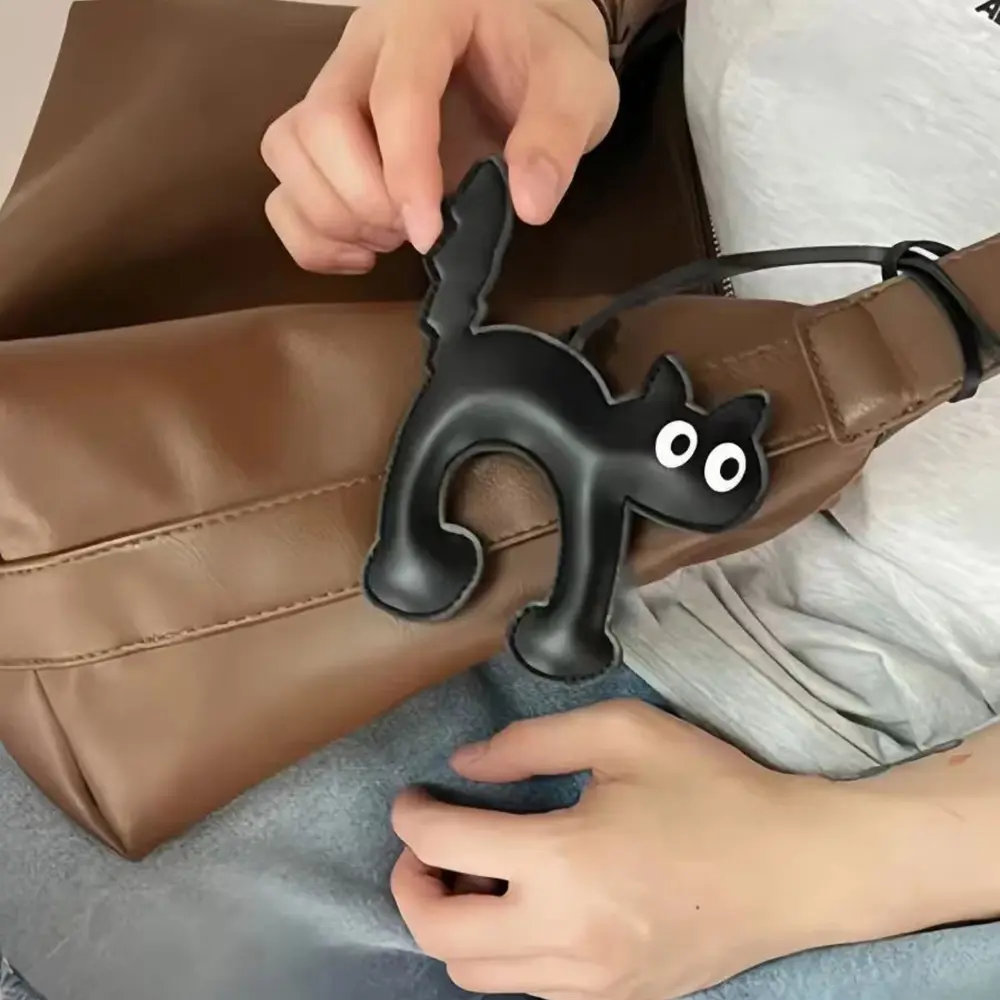 Classic Cute Leather Cat Shape Keychain Pendant Lovely Car Key Ring Bag Charm Phone Pendant Trinket Key Ring Accessories