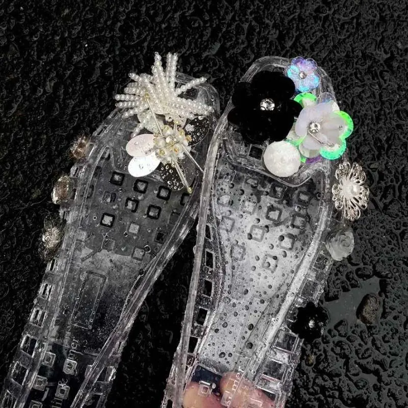 Shiny Flower Metal Shoe Charms Korean Pearl Sequin Jelly Shoe Flowers Beaded Buckles DIY Hole Shoe Accessory Sandals Decoration