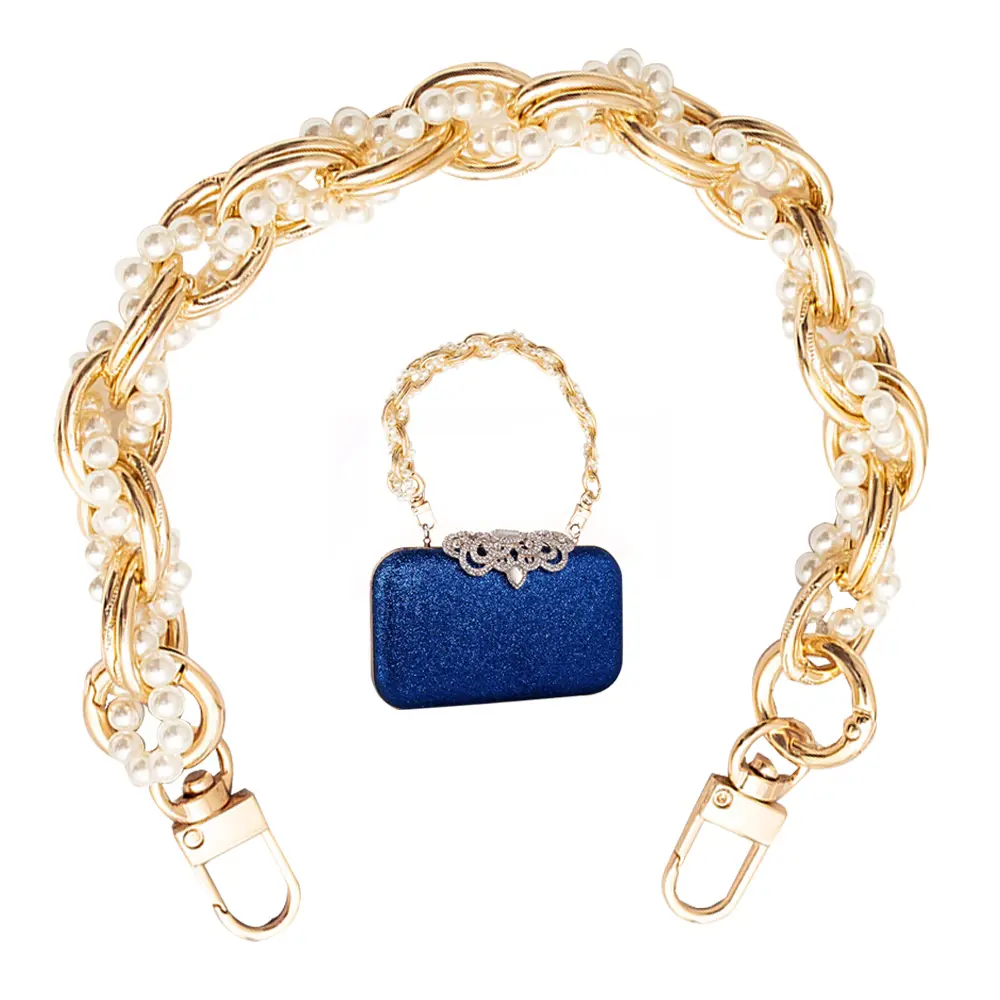 Vintage Pearl Bag Strap Purse Handbag Handles Clutch Bag Accessories Metal Pearl Phone Lanyard Replacement Handles Bag Hardware