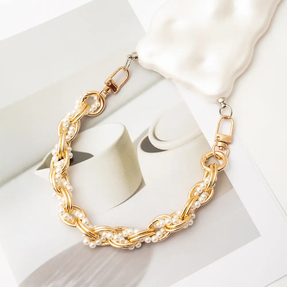 Vintage Pearl Bag Strap Purse Handbag Handles Clutch Bag Accessories Metal Pearl Phone Lanyard Replacement Handles Bag Hardware