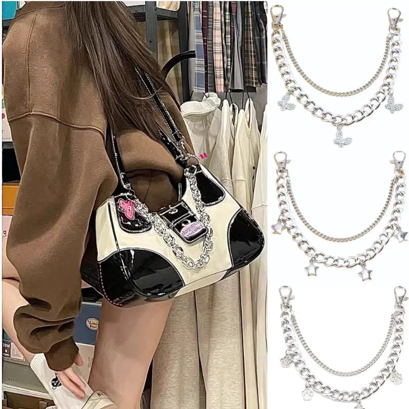 Y2k Metal Chain Strap For Bags Multi-layer Decorative Chain Exquisite Halloween DIY Purse Chain Replacement Bag Accessories