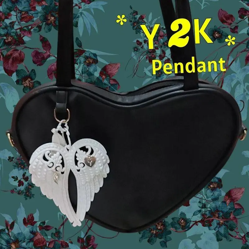 Y2K Angel Wings Bag Pendant Heart Cross White DIY Keychain Bag Hanging Decoration Sweet Punk Bag Charms Backpack Accessories