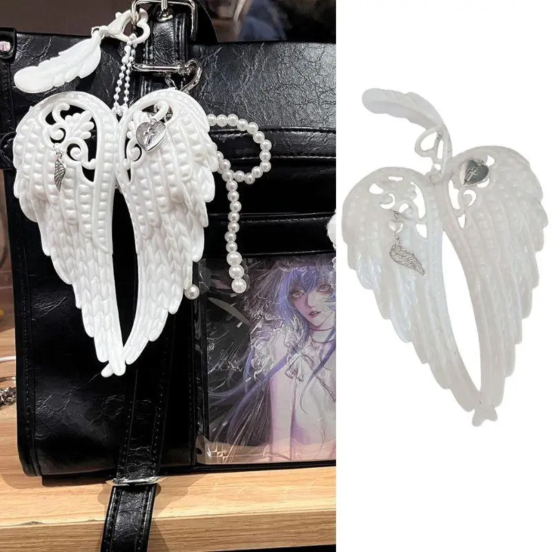 Y2K Angel Wings Bag Pendant Heart Cross White DIY Keychain Bag Hanging Decoration Sweet Punk Bag Charms Backpack Accessories