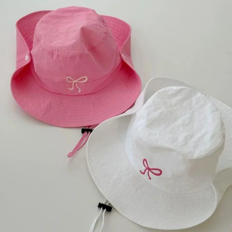 Fashion Bow Embroidery Quick Dry Bucket Hat Summer Hiking Camping Caps Wide Brim Fordable Sunscreen Y2K Hats Girl Women