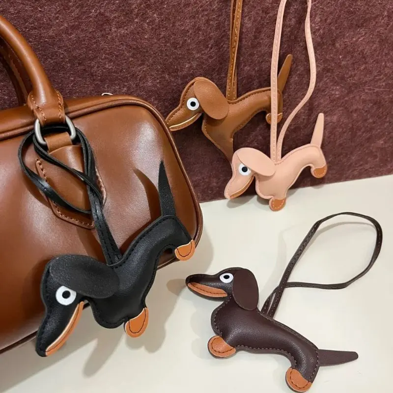 Classic Cute Leather Puppy Dog Keychain Pendant Lovely Dachshund Bag Charm Phone Pendant Trinket Key Ring Accessories Jewelry