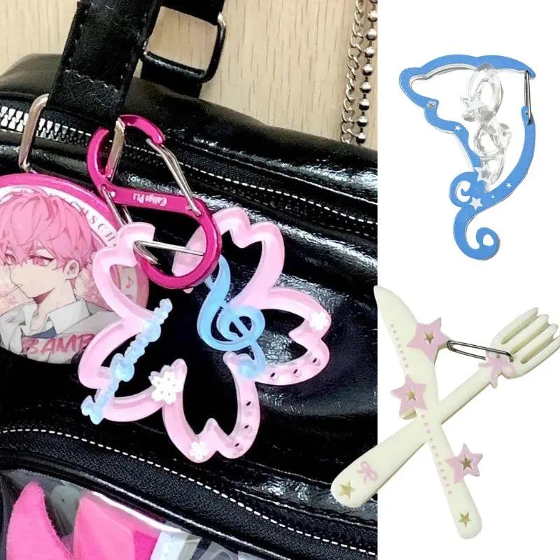 Acrylic Musical Notes Keychain Carabiner Backpack Pendant Bag Charm Korean Handbook Decor Cherry Blossom Dolphin Shape Carabiner