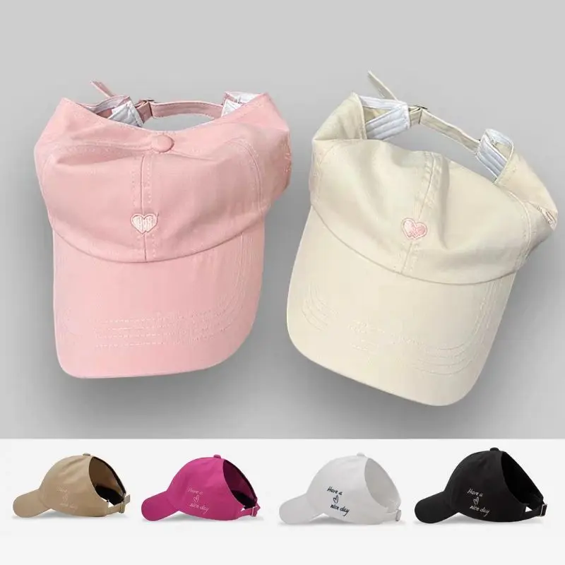 2024 Children Girls Ponytail Baseball Caps Sun Hats Baseball Caps Adjustable Solid Color Love Heart Designs Peaked Caps Hat