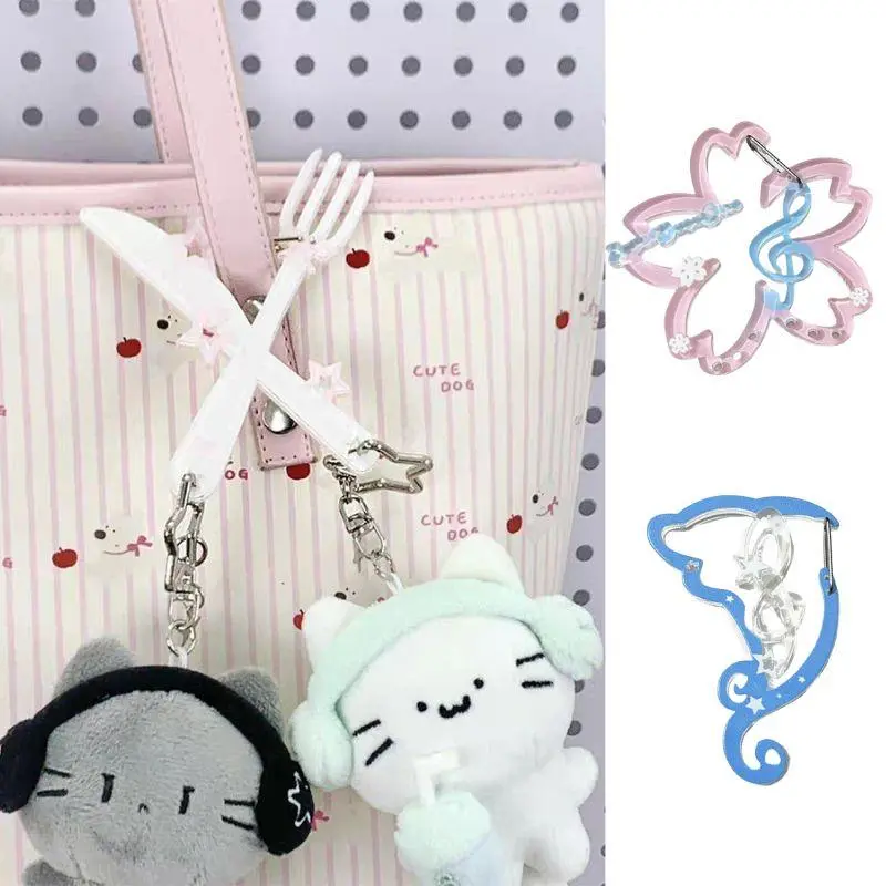 Acrylic Musical Notes Keychain Carabiner Backpack Pendant Bag Charm Korean Handbook Decor Cherry Blossom Dolphin Shape Carabiner
