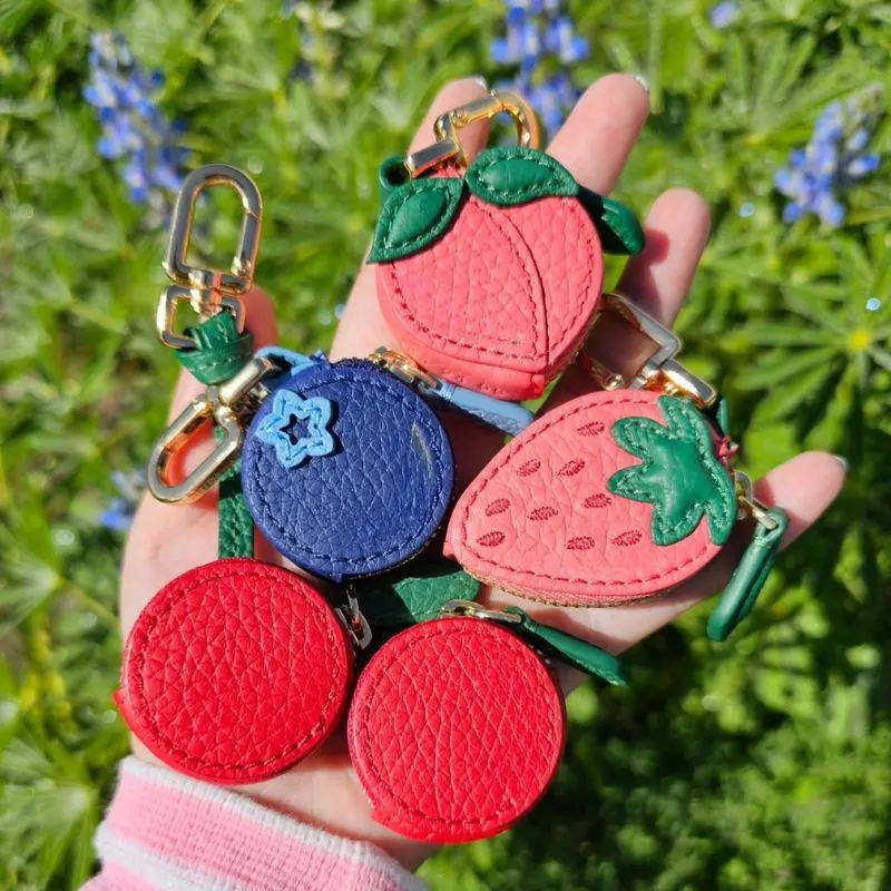 Creative Mini Orange Fruit Shape Coin Purse Strawberry Zipper Fruit Keychain Coin Bag Wallet PU Leather Pendant Coin Pouch