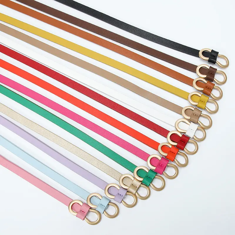 Luxury Brand Women Belts Thin Golden Buckle PU Leather Strap For Dress Trousers Casual Black Ladies Female Designer Waistband