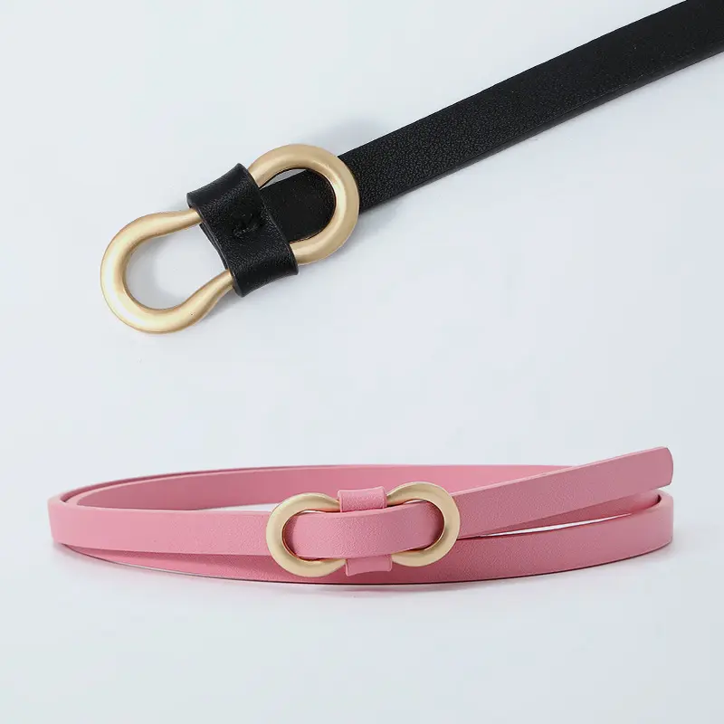 Luxury Brand Women Belts Thin Golden Buckle PU Leather Strap For Dress Trousers Casual Black Ladies Female Designer Waistband