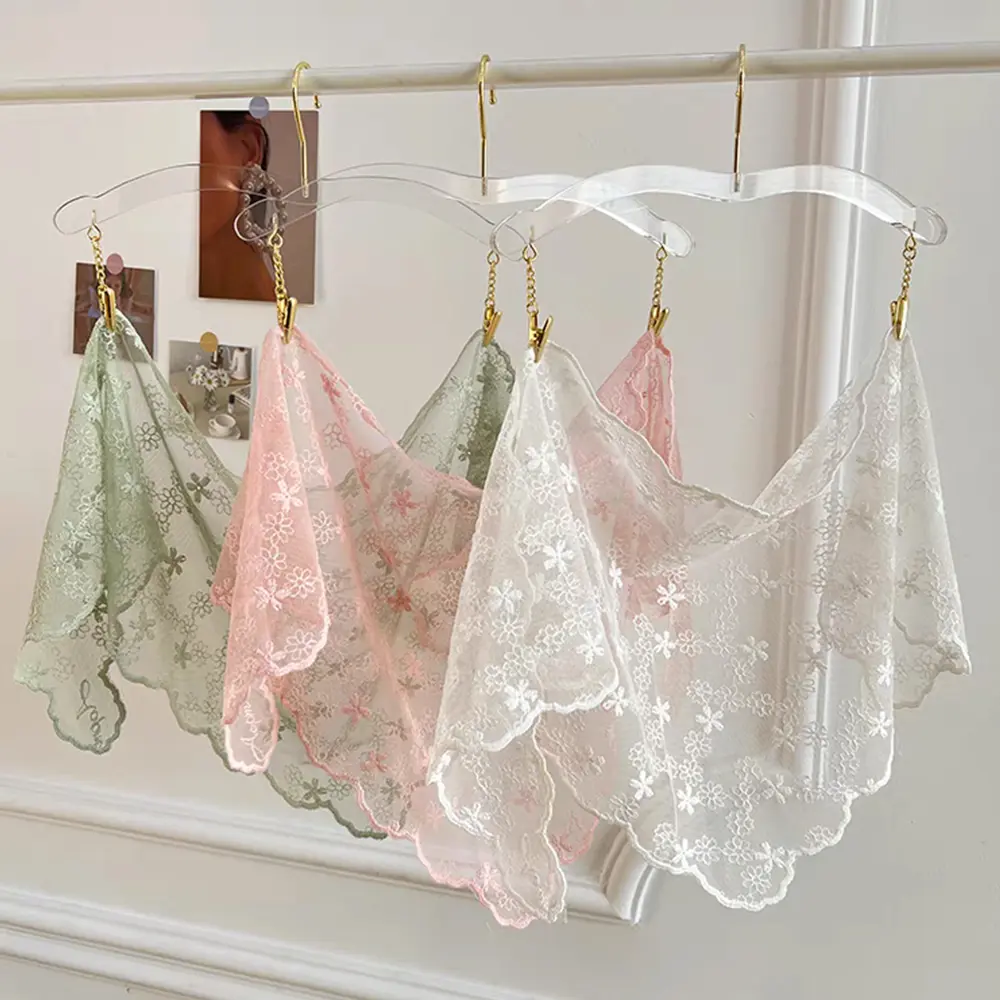 Embroidered Flower Lace Triangle Scarf Small Shawl Crochet Neck Scarf Solid Head Scarf Headwraps Bandana For Women Neckerchief