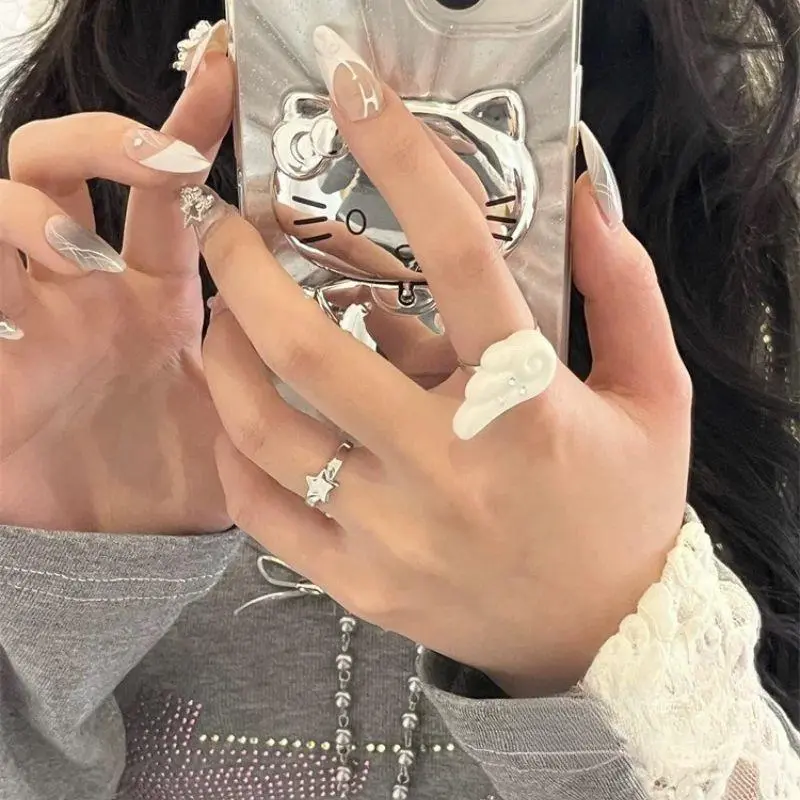 Y2K Wings Star Wings Set Korean Angel Wings Five-Pointed Star Design Open Ring For Women Men Punk Gothic Ring Adjustable Rings