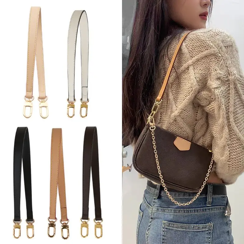 56cm Leather Bag Strap Handles Golden Buckle Replacement Bag Belt Short Shoulder Belt Bag Accessories Armpit Bag Hand Bag Belt