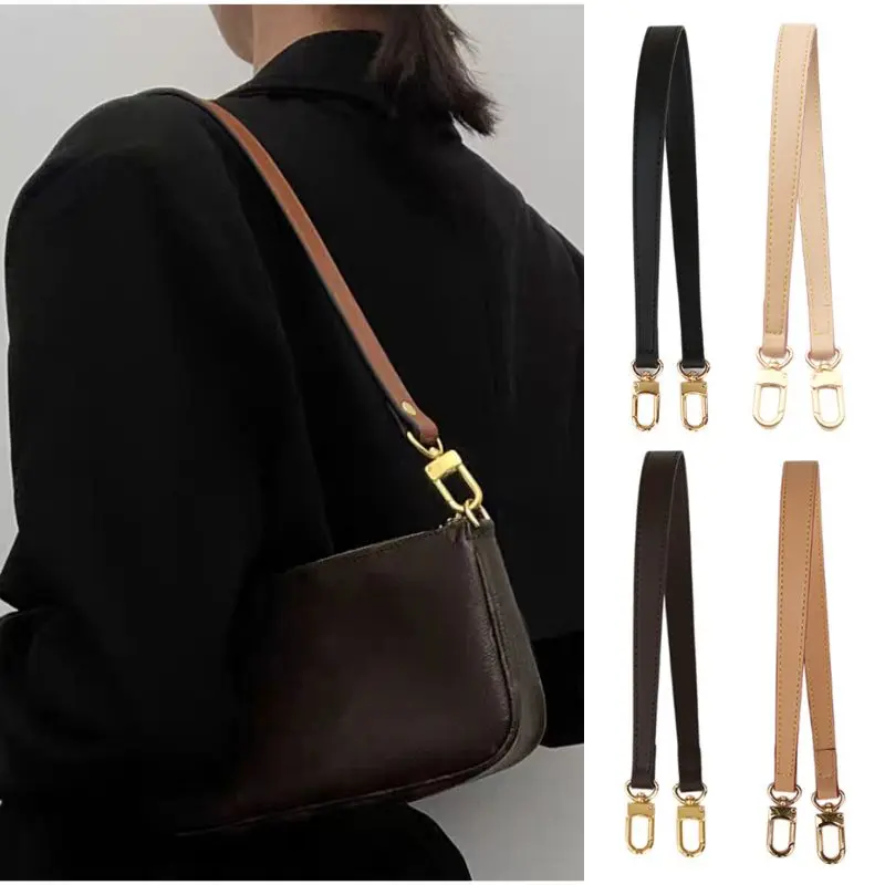 56cm Leather Bag Strap Handles Golden Buckle Replacement Bag Belt Short Shoulder Belt Bag Accessories Armpit Bag Hand Bag Belt