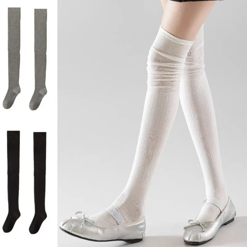Black White Stockings Women Girls Thigh High Long Socks JK Japanese Leggings Summer Thin Loose Costumes Sweet Ballet Hosiery