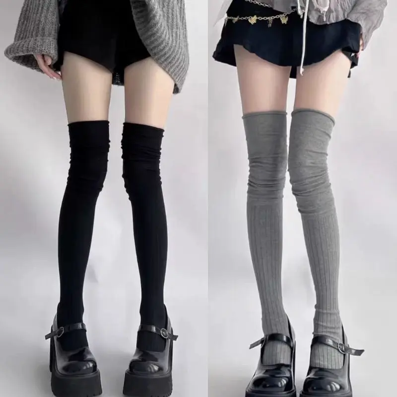 Black White Stockings Women Girls Thigh High Long Socks JK Japanese Leggings Summer Thin Loose Costumes Sweet Ballet Hosiery