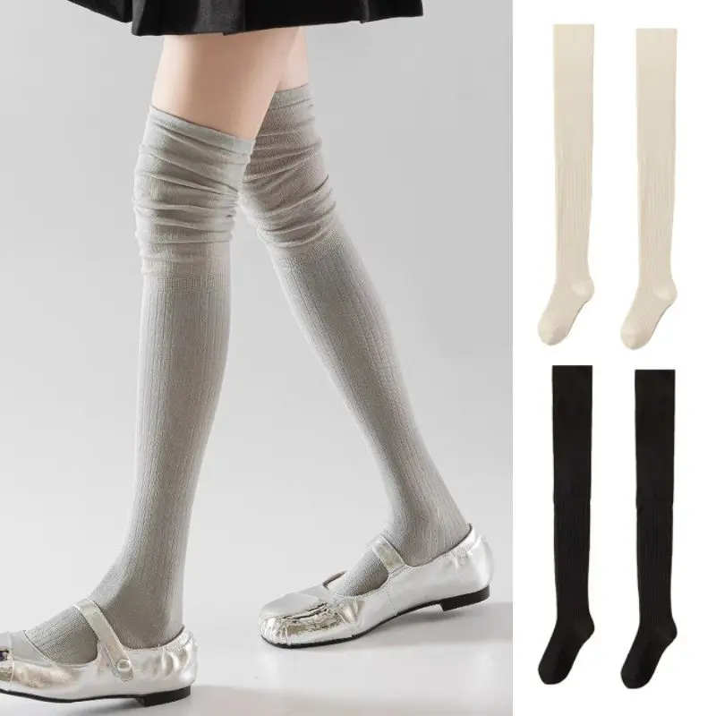 Black White Stockings Women Girls Thigh High Long Socks JK Japanese Leggings Summer Thin Loose Costumes Sweet Ballet Hosiery