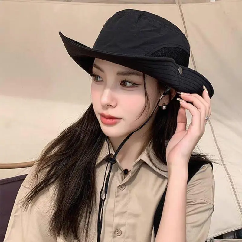 Outdoor UV Protection Sun Hat Fisherman Hat Big Folding Brim Bucket Hat Adjustable Breathable Mesh Cap Fishing Hiking Beach Cap