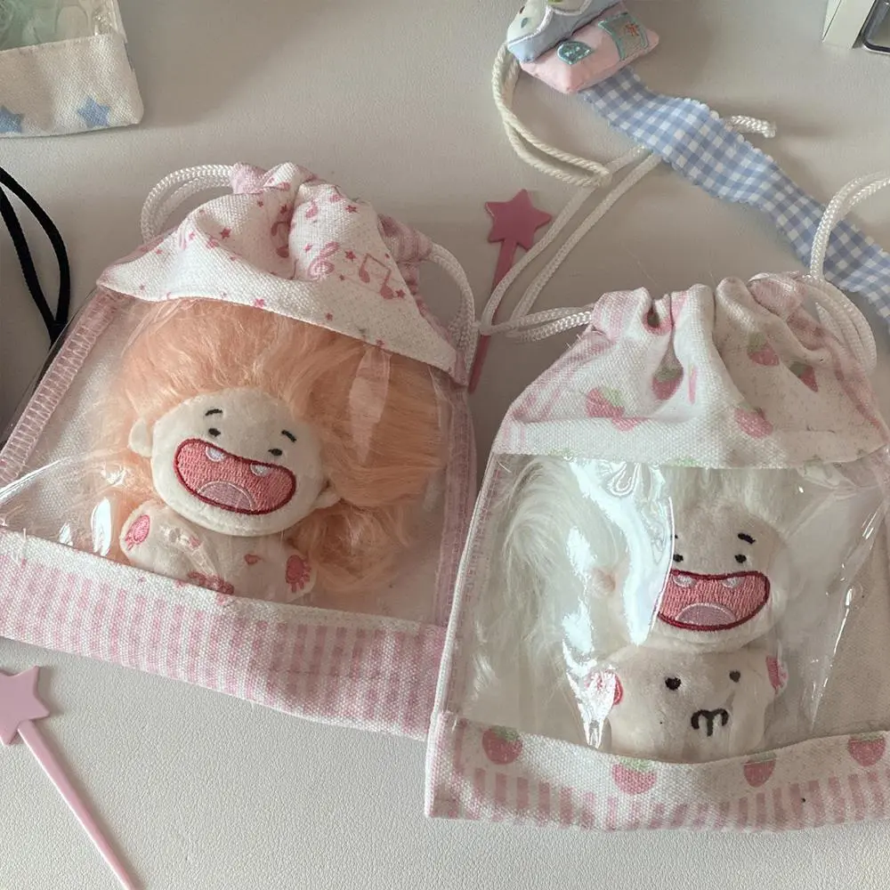 Korean Stars Beam Drawstring Bag Cute Strawberry Musical Notes Dustproof Storage Bag Portable Stationery Bag Makeup Pouch