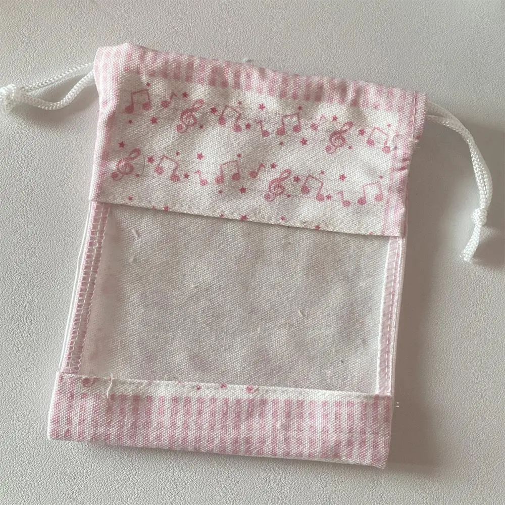 Korean Stars Beam Drawstring Bag Cute Strawberry Musical Notes Dustproof Storage Bag Portable Stationery Bag Makeup Pouch