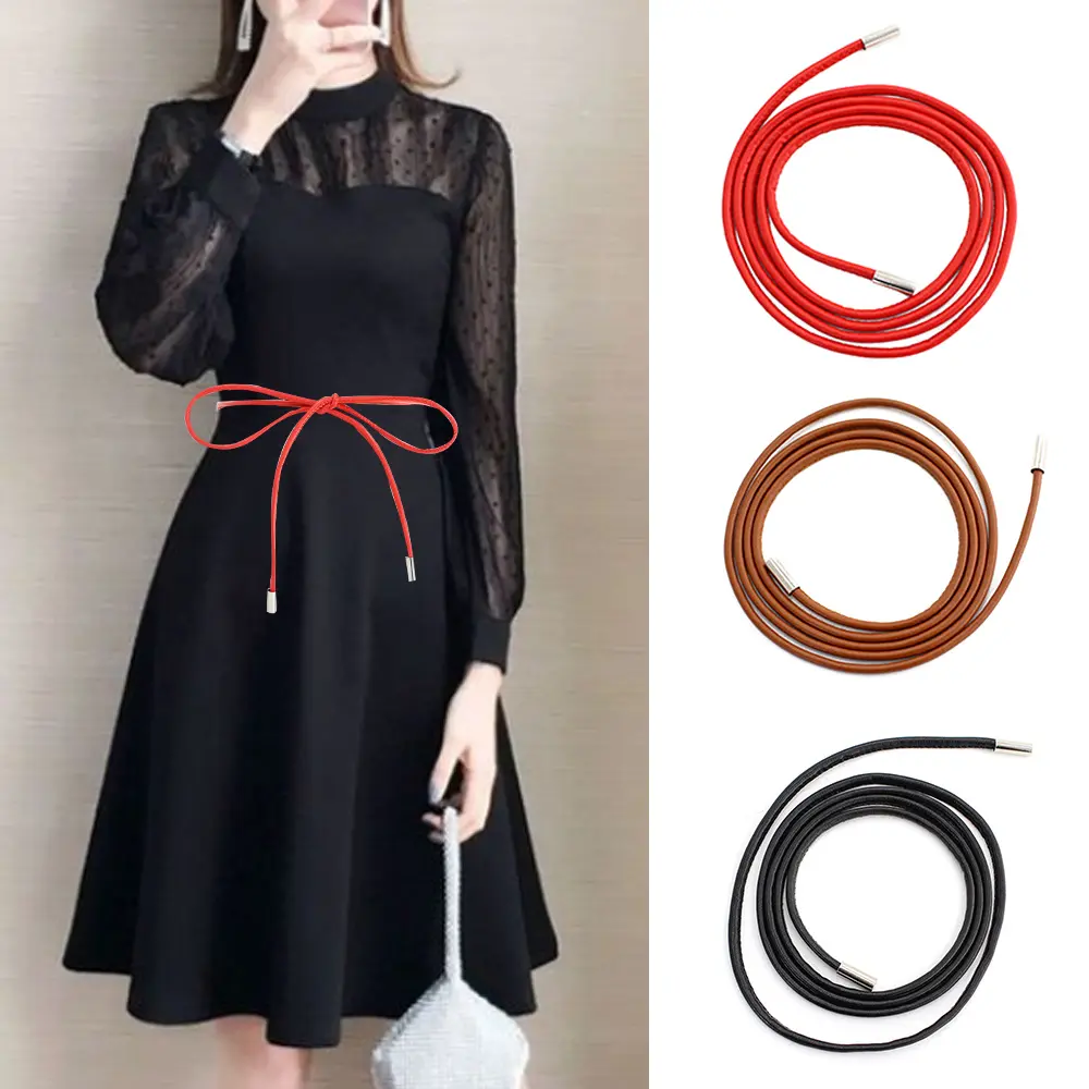 Vintage Slim PU Long Waist Rope Belts Knotted Women's Belt Solid Color Thin Waist Chain Dresses String Waistband Waist Belt