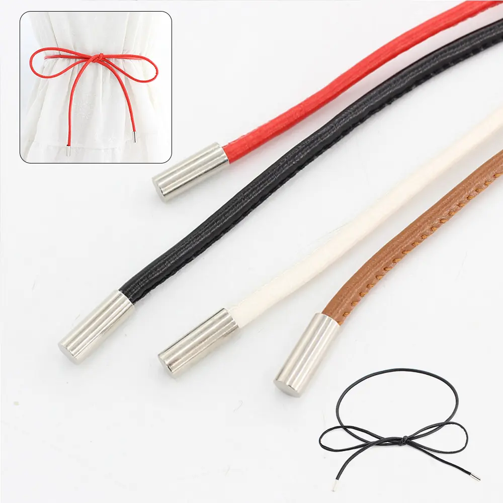 Vintage Slim PU Long Waist Rope Belts Knotted Women's Belt Solid Color Thin Waist Chain Dresses String Waistband Waist Belt