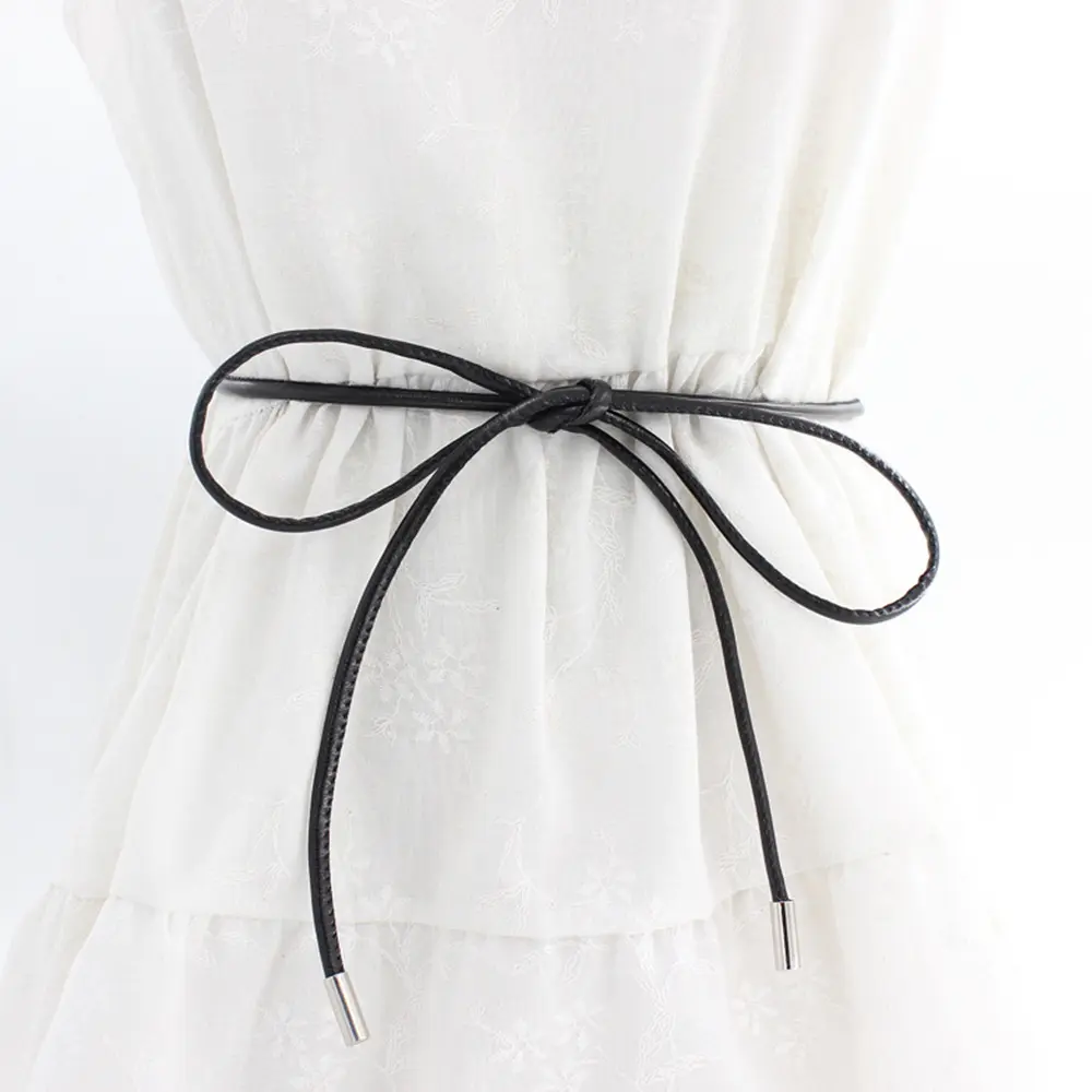 Vintage Slim PU Long Waist Rope Belts Knotted Women's Belt Solid Color Thin Waist Chain Dresses String Waistband Waist Belt
